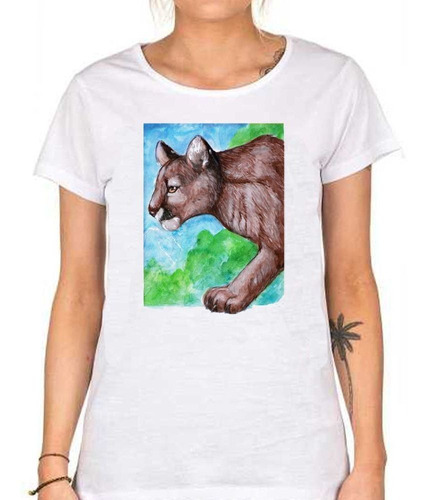 Remera De Mujer Puma Caminando Pintura Colores Art