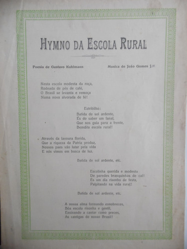 Partitura - Hymno Da Escola Rural - João Gomes Jr. - L2