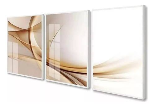 Quadro Decorativo Abstrato Traços Bege Com Vidro 50x70cm