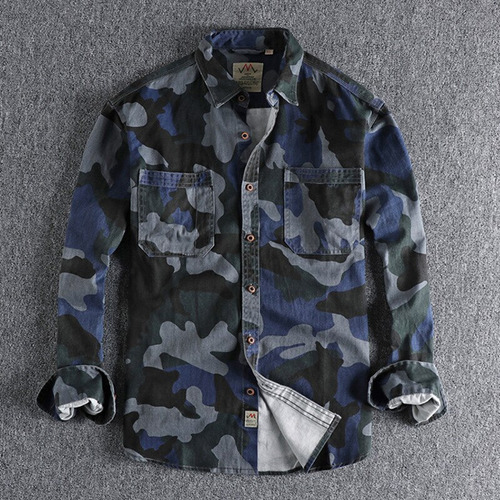 Camisa Tipo Cargo Lavada, De Lona, Algodón, Camuflaje, Milit