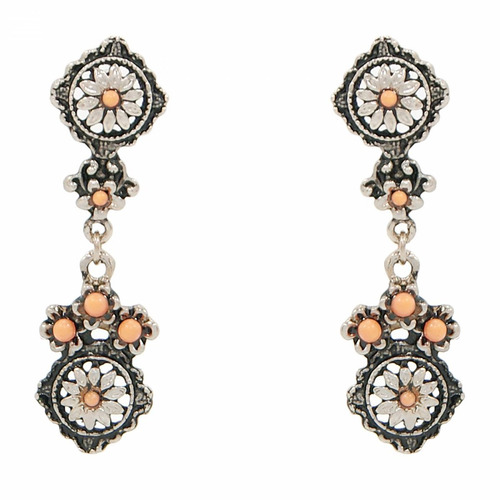 Brinco Prateado Flor E Bolinhas Rosa