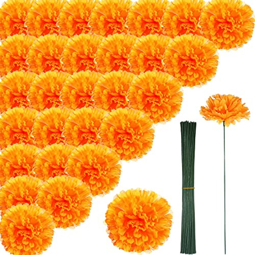 100 Pack Flores Marigold Artificial Con Stems 3.5 M6gmg