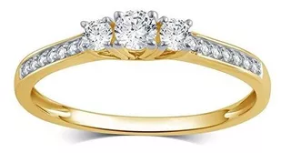 Anillos - 10k Solid Gold Princess Or Round Diamond Three Sto