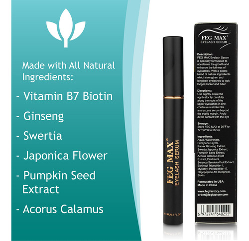 Sérum De Pestañas Feg Max Para Pestañas Y Cejas, 6 Ml