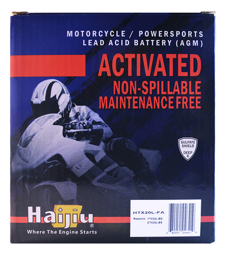 Batería Moto Haijiu Htx20l-fa Agm Gel Libre Mantenimiento