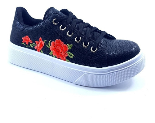 Zapatilla Mujer Sneakers Urbana Plataforma Flores Dama 710