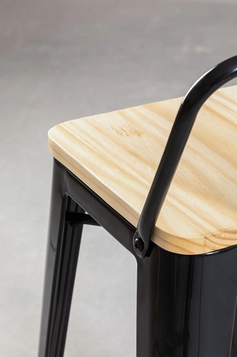 Taburete Tolix Madera Con Respaldo 66cm
