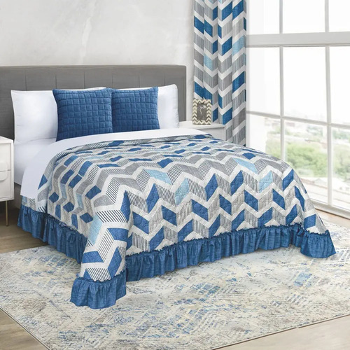 Colcha King Size Con 2 Cojines Soria Azul Geometrico