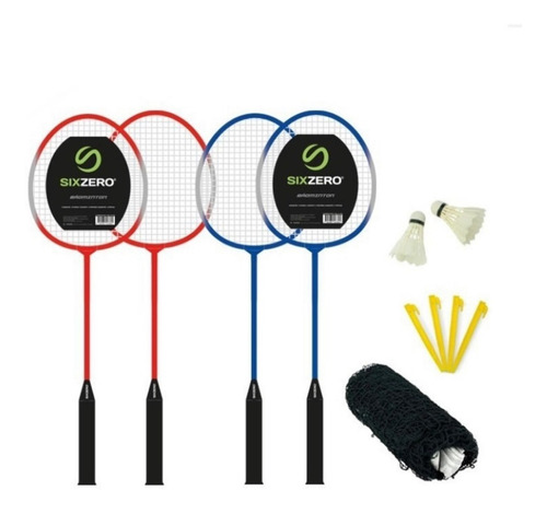 Imagen 1 de 2 de Set Badminton 4 Raquetas + 2 Plumas + Red+ Bolso Sixzero 