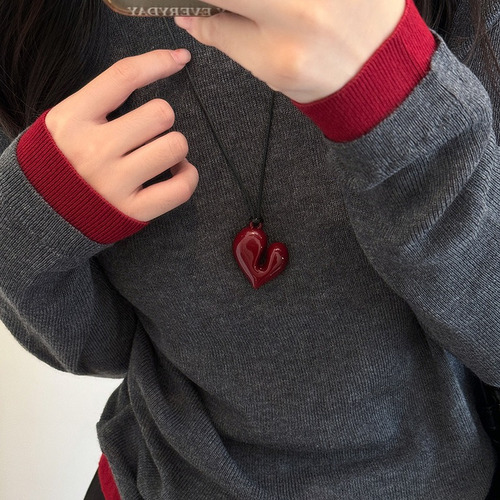 Collar Retro Con Colgante En Forma De Corazón, Collar De Cue