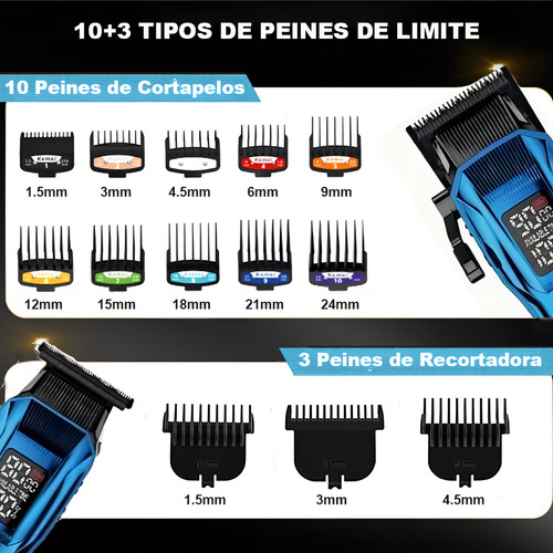 Máquina Cortar Cabello Kit De Cortadoras Profesional Kemei Km-2797 Inalámbrico 9000/8000 Rpm