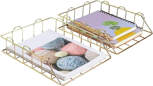 Imagen 4 de 6 de Pack 2 Bandejas De Metal Para Papel Organizador Apilable