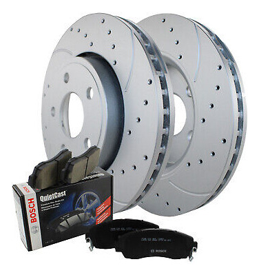 Front Brake Kit 330mm Drilled Disc Rotors Bosch Semi-met Lld