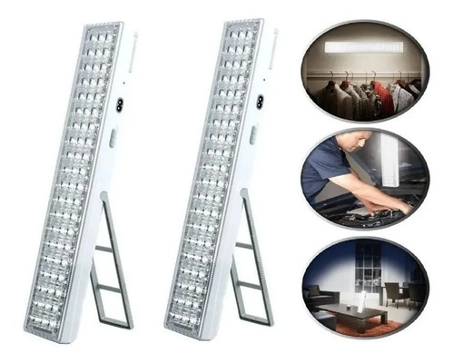 Pack X2 Lámpara Luz Led De Emergencia Recargable 60 Led