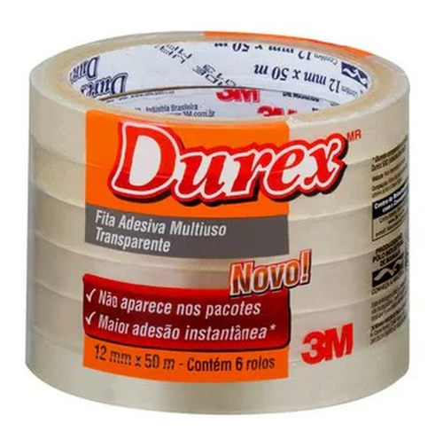 Fita Adesiva Durex Transparente 12mm X50m 3m C/ 6 Unidades