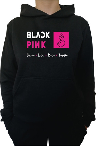 Poleron Hoodie Poleron Black Pink Corea K-pop Lacombidelmemo