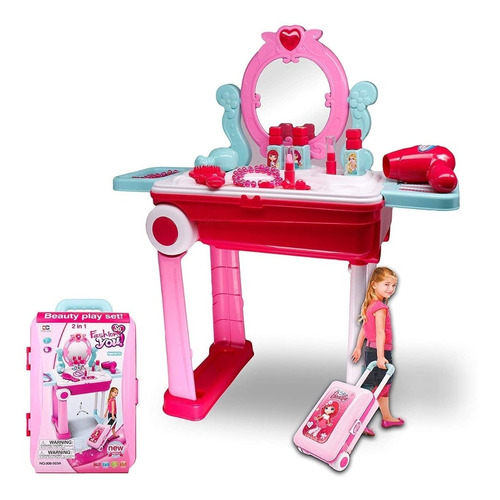 Set De Tocador Infantil Maquillaje Maleta Ruedas 