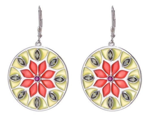 Aros Mandala Girasol Cítrico Limon Plata 925 Regalo Mujer