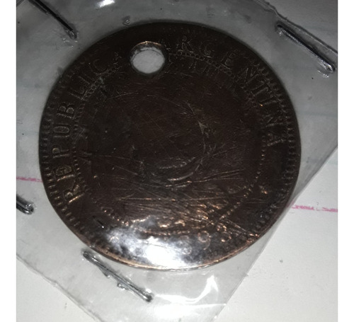 Moneda 2 Centavos Patacón 1893 Argentina Km33 Perforada