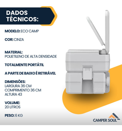 Vaso Sanitário Portátil 20 Litros Banheiro Químico Motorhome