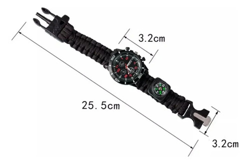 Reloj Tactico Pedernal Navaja Silbato Brujula Paracord Negro Negro Negro