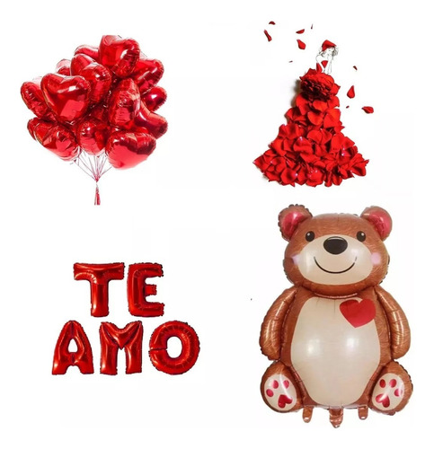 Set Amor San Valentín Varios Inflables Incluye Oso Gigante