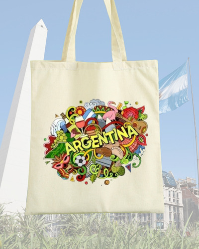 Tote Bag Tela Estampado Imagen Costumbres Argentino 40x35cm Beige Costumbres Argentino