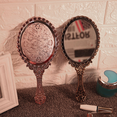 Espejo De Maquillaje Creativo Con Mango Con Estampado Retro