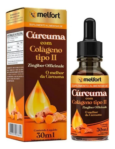 Cúrcuma Com Colágeno Tipo 2 Em Gotas 30 Ml Melfort