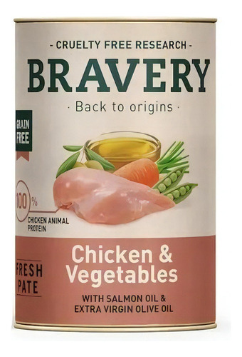 Alimento Humedo Para Perros Bravery Pollo Y Vegetales 290 G