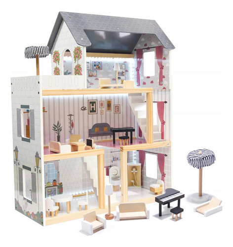 Casa De Muñecas Grande De Madera 3 Pisos Muebles Incluidos