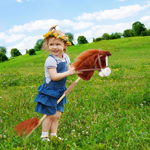 Caballo De Peluche Con Ruedas De Madera, Poni Real Relinchan