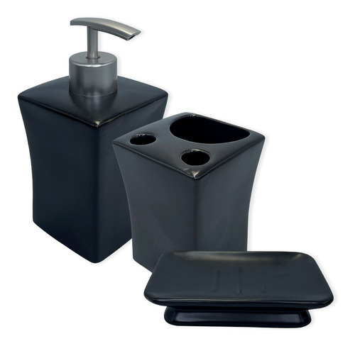 Kit Banheiro Lavabo Porcelana 3 Pcs Porta Sabonetes Escovas