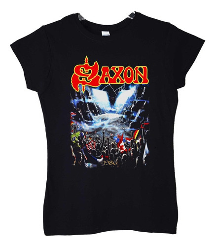 Polera Mujer Saxon Rock The Nations 1986 Metal Abominatron
