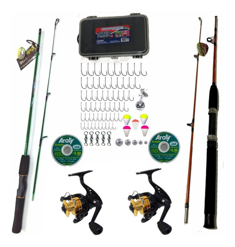Kit-pesca Marine Sports-2 Molinetes+2 Varas+com Acessórios