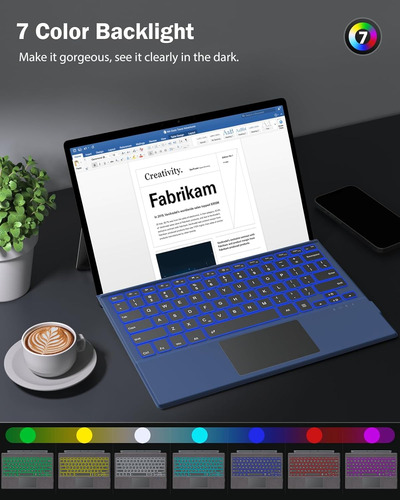 Funda Microsoft Surface Pro 7 Compatible, Teclado Inalámbric
