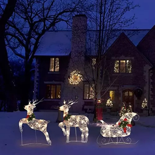 Enfeite De Natal De Rena Led Flasher Para Jardim Externo 3pc