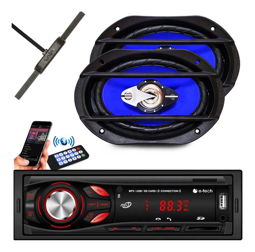 Kit Som  Radio Mp3 Bluetooth + Auto Falante 6x9 200w+antena