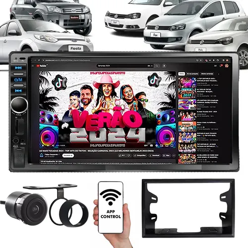 comprar Kit Central Multimídia Dvd Esp. Android iPhone + Moldura Câm