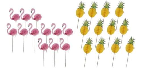 Flamingo Pineapple Cake Topper, 24 Piezas Paper Cupcake