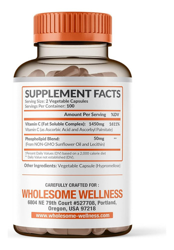 Vitamina C Liposomal Alta Absorcion 1500 Mg 200 Caps Sabor Sin Sabor