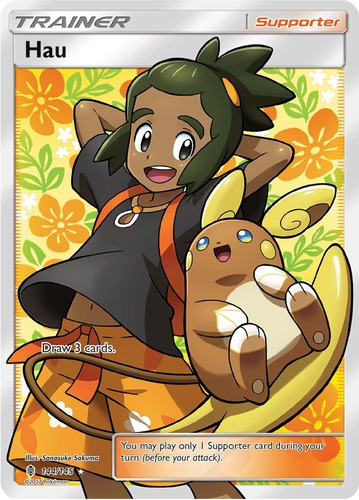 Cartas Pokemon S&m Supporter Hau 144/145 Full Art Gri