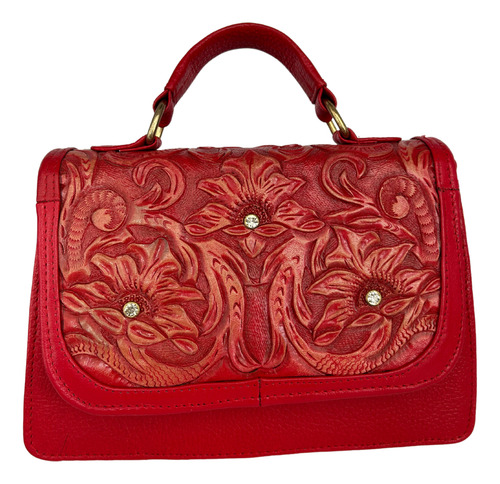 Bolsa Rodu Piel Rectangular Roja Para Mujer Con Cierre