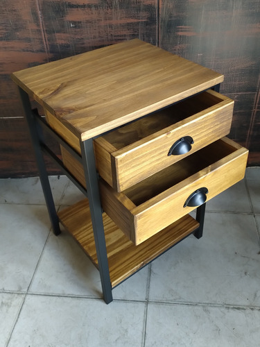 Imagen 8 de 8 de Mesa De Luz Mini 40x35x60 2 Cajones Industrial Hierro Madera