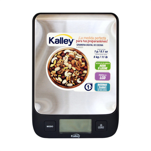 Imagen 2 de 5 de Gramera Balanza De Cocina Kalley, 1g A 5kg, Garantía 2 Años