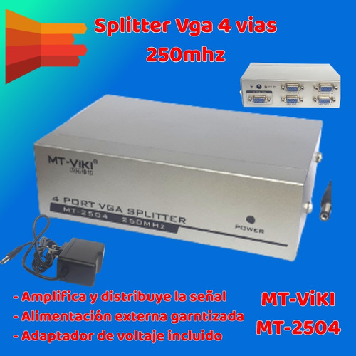 Splitter Vga 4 Vías Metáiico 250mhz Mt-2504