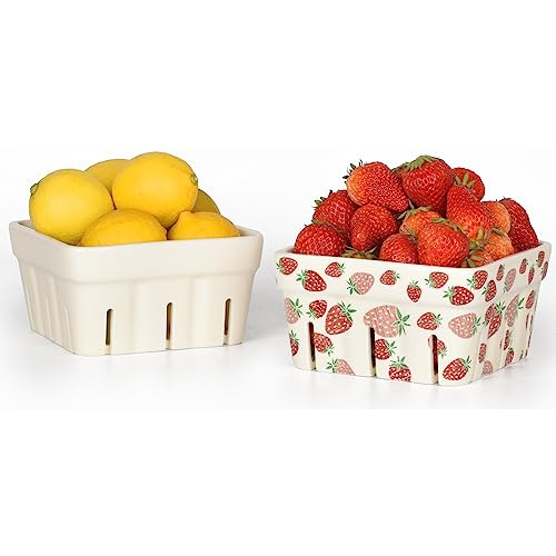 Ceramic Berry Basket, 5.9  Container For Fruit & Vegeta...