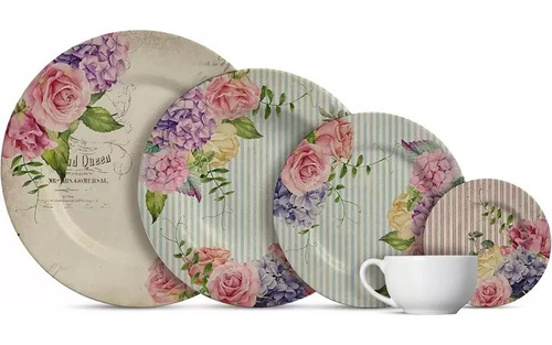 Aparelho De Jantar Chá 20 Peças Decoupage Flowers Alleanza Cor Estampado