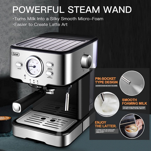 Imagen 4 de 8 de Cafetera De Expreso Con Espumador 1,5l 1100 W Gevi