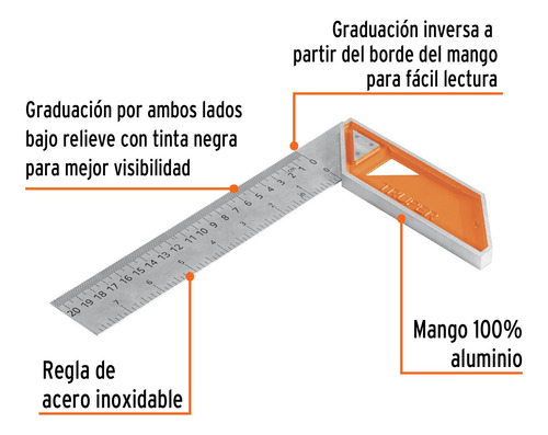 Escuadra 8 Para Carpintero Con Mango 100% De Aluminio Truper